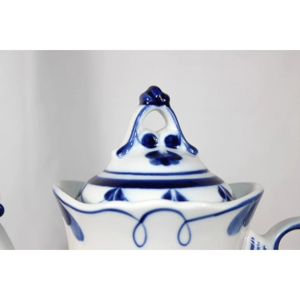 Gzhel Tea/Coffee Pot Porcelai Blue/White Floral VTG